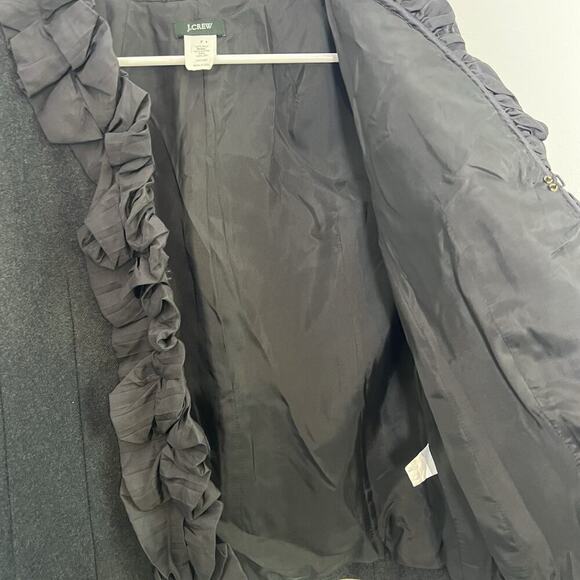 J Crew Womens Chimera Blazer Wool Silk Ruffle Trim Charcoal Gray Sz 4 office - Picture 10 of 13
